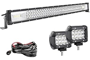Willpower Barre LED 81cm 32'' 405W + 2 Phares de Travail 10cm 36W + Faisceau de Câblage - Bar 12V 24V Étanche pour 4x4, Voiture, Camion, Tracteur, Quad, Bateau