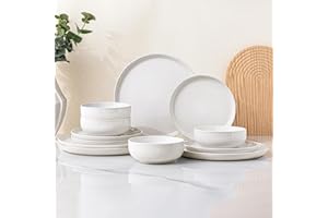 GBHOME Dinne Set for 4 People – 12 Piece Speckled Ceramic Plates and Bowls Sets Chip & Scratch-Resistant Modern Tableware | Dishwasher & Microwave Safe Dinerware