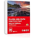 Papier Photo Double Mat A4 300 G/m² – 100 Feuilles Jet D'Encre, Séchage Instantané, Étanche, Brillant Couleurs Vives, Idéal Photos & Bricolage