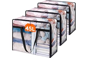 Lifewit-paket med 3 genomskinliga plastpåsar, 40L garderobsorganisator Förvaringslåda med lock Klädförvaring Flyttlådor med f