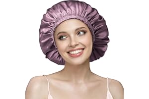 Umisleep Gorro de dormir de 22 Momme de seda 100% de morera, gorro de noche doble de seda para cabello rizado, transpirable, ajustable, gorro para dormir con banda elástica para fijar en la cabeza