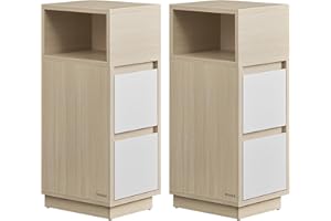 ‎VASAGLE VASAGLE Zestaw 2 stolików nocnych, wąskich, stolik boczny z 2 szufladami, otwarta komora z możliwością elastycznego montażu po lewej lub prawej stronie, naturalny beżowo-chmurno-biały LET856N01