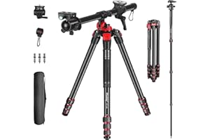 Treppiedi Manbily 178cm Orizzontale 360° Alluminio Treppiede Riflesso a 180° Monopiedi Braccio Centrale Ruotabile Testa a Sfera 36mm, Piattaforma di Montaggio Portatile per Fotocamera DSLR Videocamera