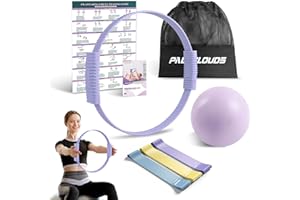PALECLOUDS Pilates Ring, 34 cm Silicone Pilates Magic Circle with Double Non-Slip Handles, Training Poster & Portable Bag, Pilates Ring Exercises for Legs, Arms & Thighs, Weight Loss for Women