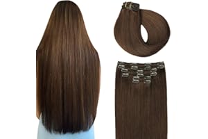 SURNEL Extensiones con Clips Pelo Humano Remy Marrón Chocolate Extensiones Clip Pelo Natural 50cm 120g 6 Piezas Castaño Chocolate Clip in Extensiones Trama Doble(#4-50cm)
