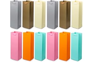 ANZON MORIES Bottle Wine Bag with Handles Bulk 12 Packs, Premium Paper Gift Bag Assorted Design, Single Wine Carry Bag, Perfect for Housewarming, Birthday, Anniversary, Wedding, Dinner Party