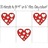 10 x Heart in Heart Tile transfer stickers kitchen bathroom shabby chic diy home (RED, 130mm)