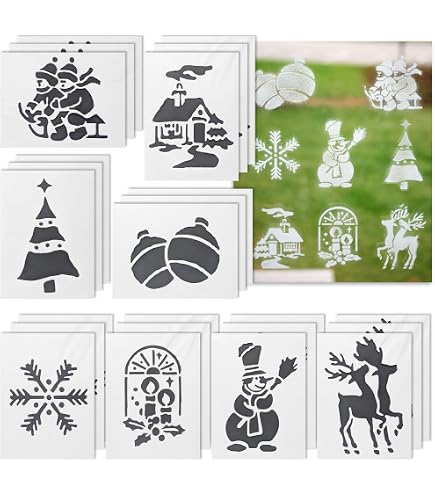 Lot De 8 Pochoirs Noël Réutilisables - Motifs Sapin Père Noël Flocons - Plastique Souple