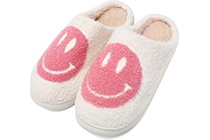 Guyarns Smile Face Slippers Women Men,Retro Preppy House Slippers Comfy Warm Plush Slip on Fluffy Sippers for Winter Indoor Outdoor