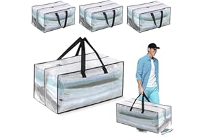 PLAPOT 4 Piezas Bolsas para Guardar Ropa Transparentes 88L, Bolsas Almacenaje Ropa Plegable de PVC,Cajas Almacenaje con Asas, Organizador de Vinilo para Mantas, Ropa, Juguetes, Mudanza, Libro, Impermeables