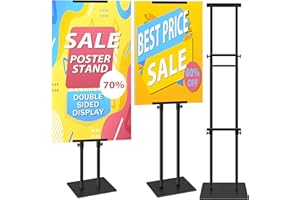 VAIIGO Rack de exhibición de tablero KT, de doble cara, altura ajustable, soporte expositor, expositor tienda, publicidad, exposición, menús（Negro,2 pieza）