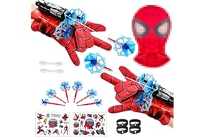 JIEBAO 2 Juegos de Guantes de Lanzador, Guantes Spiderm Lanza Telarañas, Lanza Telarañas spiderm, Launcher Glove con Mascara Spiderm y Pegatinas, para Niños Juguetes Educativos Divertidos