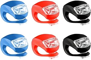 PEACEKING Juego de 6 luces LED para bicicleta, luz delantera y trasera, impermeable, 3 modos de iluminación, iluminación delantera de bicicleta de silicona versátil para ciclismo nocturno (negro + rojo + azul)