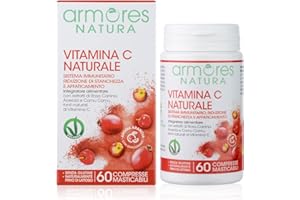 Armores Natura Integratori Alimentari, Vitamina C Naturale, Integratore a Base di Vitamina C da Acerola, Rosa Canina e Camu Camu, Aroma naturale Arancia, Vegano, 60 Compresse Masticabili
