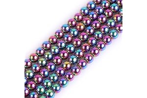 GEM-INSIDE CREATE YOUR OWN FASHION GEM-Inside Natural 4mm Non-Magnetic Multicolor Metallic Coated Hematite Round Gemstone Semi Precious Loose Beads for Jewellery Making 15''