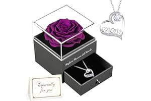 Qinqinxin Festa della Mamma Idee Regalo, Rosa Eterna con Collana Argento 925, Migliore Mamma del Mondo, Rosa Stabilizzata Vera, Regalo Mamma Compleanno, Festa della Mamma dal Daughter