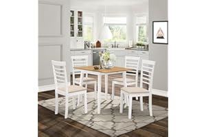 Hallowood Furniture Ledbury Small Wooden Dining Table and Chair Set of 4, Drop Leaf and Chairs in White & Oak Finish, Space Saving Table and Chairs, Dining Room Set for Home & Cafe