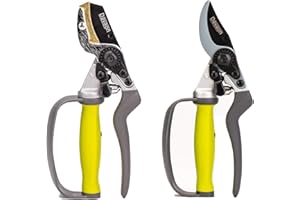 Ergonomic Garden Secateurs (Set of 2) - Anvil & Bypass Secateurs, Ideal Secateurs for Arthritic Hands, Premium Pruning Shears with Auto-Rotating Handle and Finger-Protection, Davaon Pro