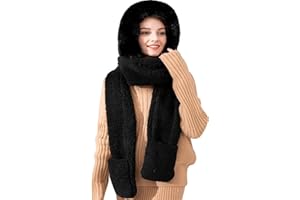 keyaway Invernali Sciarpe Cappello Guanti Donna, 3 In 1 Caldo Sciarpa con Cappuccio Tasche Earflap,Guanti caldi del cappello per donne (nero)…