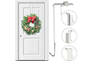 YUNLI Haken für Türkranz Haustür, Silber Edelstahl Türhaken, Verstellbarer und Stabiler Haken Inklusive Flexiblem Band, Türkranzhalter Außentür, Beidseitig verwendbarer Türhaken zum Aufhängen von Deko
