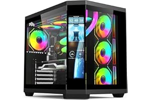 PC Case - Gaming | IONZ APEX Vision - ATX Mid Tower, Dual Chamber with 4 ARGB PWM Fans - LCD Screen | Black