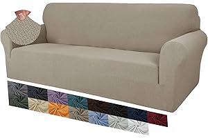 MAXIJIN Fundas de sofá de Jacquard Creativas para 3 plazas, Funda de sofá Antideslizante súper elástica para Perros Fundas de sofá de 1 Pieza con Protector de Muebles (3 Plaza, Caqui)