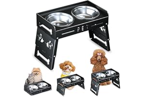 HOUSLUX Erhöhter Hundenapf mit 3 Höhenstufen – 2 große, eingedickte Edelstahlschalen für kleine, mittlere und große Hunde (Dunkelschwarz)