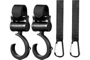 DACITIERY AUXSOUL 4 Ganci Passeggino Rotanti,Ganci per Passeggino Appendi Borse E Spesa In Sicurezza,Universali Passeggino Gancio per borsa della spesa,Leggero E Resistente,Nero,Pacco Da 4