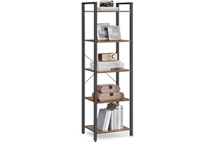 ‎VASAGLE VASAGLE Regal, Bücherregal, Standregal, DVD-Regal, mit 5 Ebenen, Büroregal, offene Ablagen, für Büro, Wohnzimmer, Schlafzimmer, Küche, 30 x 40 x 153 cm, vintagebraun-tintenschwarz LLS100B01