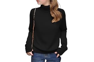 Arshiner Filles Pulls à Col Roulé Enfants Hiver Manches Longues Mode Loisirs Pure Couleur Revers Pull Tricoté pour Fille 5-14 Ans