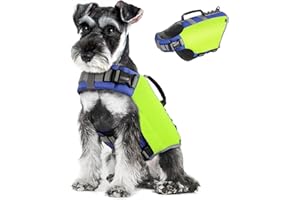 Pawaboo Chaleco Salvavidas para Perros, Chaleco de Seguridad Ajustable para Mascotas con Asa & Banda Reflectante, Abrigo para Natación Flotante Duradero para Nadar,Surf,Navegar, Amarillo Brillante, S