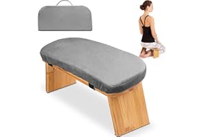 Hihealer Meditation Bench Foldable Bamboo Ergonomic Meditation Stool with Comfortable Cushion, Kneeling or Sitting Perfect for Meditation & Prayer, Unique Gifts for Women Mom