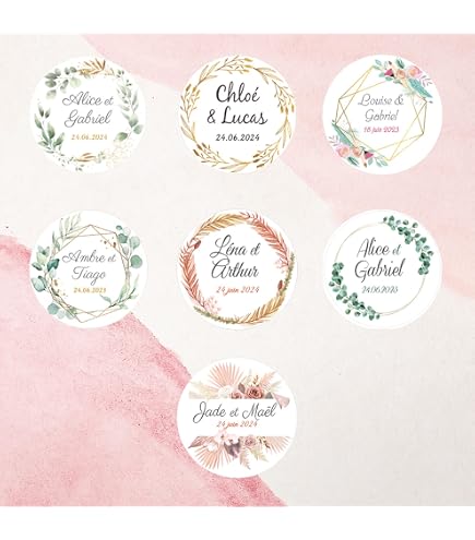 50 Autocollants Personnalisables Pour Mariage - Étiquettes Rondes 4cm - Baptême, Anniversaire