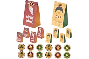GOTFUN 24 sacchetti regalo magici per feste, sacchetti di carta riutilizzabili per libri magici, con 4 adesivi, per compleanno, Halloween, Natale, mago magico, forniture per feste a tema