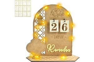 MSTNOIXGC Calendrier Ramadan Decoration, Led Décoration Ramadan pour Enfants, Calendrier Du Ramadan En Bois, Convient Pour le Compte À Rebours de 30 Jours Avant le Ramadan, Décoration de L'aïd/A