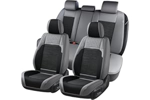 ‎FLORICH FLORICH Autositzbezüge, Atmungsaktive Leder und Stoff Sitzbeüge Set Vorne und Hinten 5 Stück, Universell Autositzschoner für die meisten Pkw, SUV, Limousinen und LKW, Grau