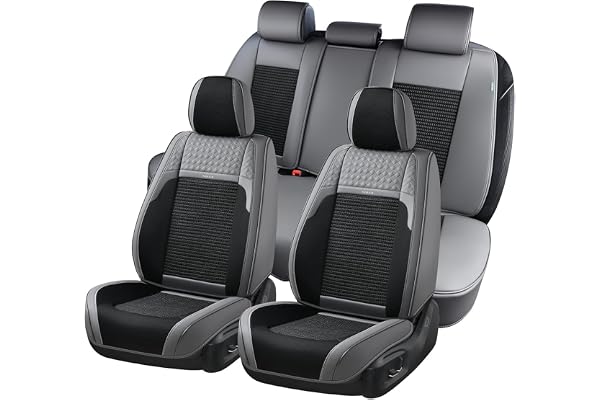 FLORICH Housses de siège de Voiture, Coussins de siège de Voiture en Similicuir Respirant, Ensemble Complet imperméable, Universel pour la Plupart des véhicules, berlines et VUS, Gris