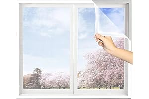 VOLLENC Moustiquaire pour fenêtre, moustiquaire autocollante 90x100cm avec bandes, moustiquaire transparente peut être installée sans perçage.