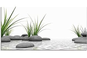 ‎ARTLAND ARTland Glasbilder Wandbild Glas Bild einteilig 60x30 cm Querformat Wellness Zen 3D Steine Entspannung Spa Gräser See Modern T6CD