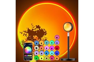 Blarie Sunset Lamp 16 Colores en 1 - App + Mando Control Remoto, Rotación 360º, Lampara LED RGB Puesta de Sol Rainbow Lamp Luz Ambiente Dormitorio Luces Atardecer