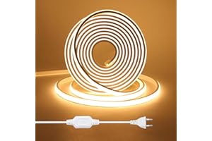HEGEHE Tira de LED COB 3m, Flexible Tiras de Neón 220V con Cable de Alimentación, Cada Corte de 50cm, 288LEDs/m Blanco Cálido Luz de Cuerda de Alto Brillo para decoración de Navidad e iluminación