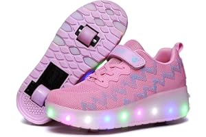 XOMAYI1 Unisex Kids Fitness Roller Skate Shoes with Double Wheels,Chargeable LED Light up Flashing Skates Outdoor Sports Cross Trainers Gymnastics Sneaker Technical Skateboarding Shoes