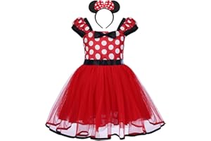 IBTOM CASTLE Déguisement Princesse Filles Bébé Enfant Robe Tutu à Pois avec Bandeau Serre-tête Bowknot Costume Tenue Justaucorp de Canaval Spectacle Anniversaire Rouge 3-4 Ans