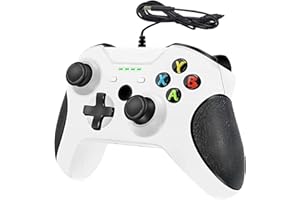 HOVLIA Controlador con cable para Xbox One, doble vibración USB Xbox One, controlador de juego con cable, compatible con Xbox One/S/X/PC Windows 7/8/10, con conector de audio de 3,5 mm (blanco)