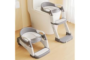 Yucch Adaptador WC Niños – Nuevo 2 en 1 Escalera WC Niños plegable y ajustable, portátil, con orinal infantil extraíble y cojín suave para potty training (1–6 años, Gris)