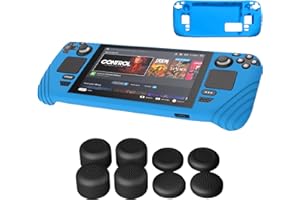 Ermorgen Silikonhülle kompatibel für Valve Steam Deck/Steam Deck OLED, Hülle mit 8 Stück Schwarz Knopfkappe [4 Höhen Silikon-Kippkappen] All-Inclusive rutschfeste Anti-Fall mit Lüftungsschlitz, Blau
