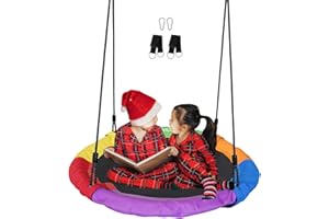 JUNGLE WELL Nest Swing Seat for Kids - 100cm Heavy Duty 900D Oxford Fabric, 160KG Capacity, Adjustable Tree Straps & 2 Carabiners | UKCA & CE Certified for Indoor & Outdoor Use (Rainbow)