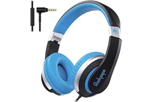 RockPapa I20 Cuffie per Bambini On Ear, Cuffie con Filo e Microfono per Bambina Ragazzi Bambino, Cuffie Pieghevoli per Scuola/Viaggio/Telefono/Tablet, Nero Blu