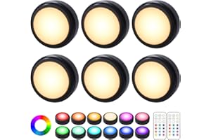 Cadrim Luci Armadio Luce Notturna Lampada Armadio RGBW 6PZ LED Multicolore Illuminazione 13 Colori 2 Modalità Luminosità Regolabile RGBW Lampada Senza Fili Adesiva 2 Telecomando Manuale Timer Vetrina