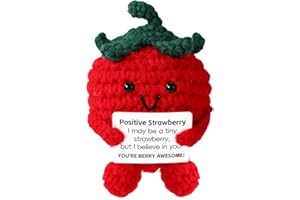 TOYMIS Positive Strawberry, Crochet Strawberry Emotional Doll Support Fruit Crocheted Knitted Positive for Empowering Gift Home Office Decoration Graduation Gift(Red)